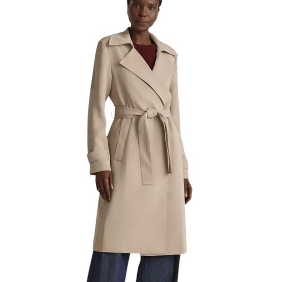 Quince Jackets & Blazers - Quince Stretch Crepe Belted Trench Coat Tan Size Medium Stretch